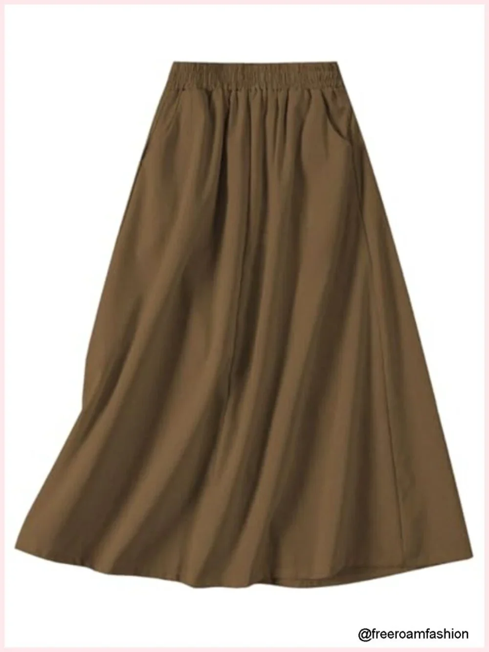 Cotton Linen Midi Skirt with Pockets A-Line Flowy Elastic High Waist Boho Skirt